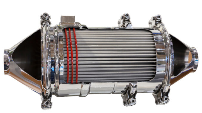 Cross section of a catalytic converter Cross section of a catalytic converter and particle filter of a diesel engine