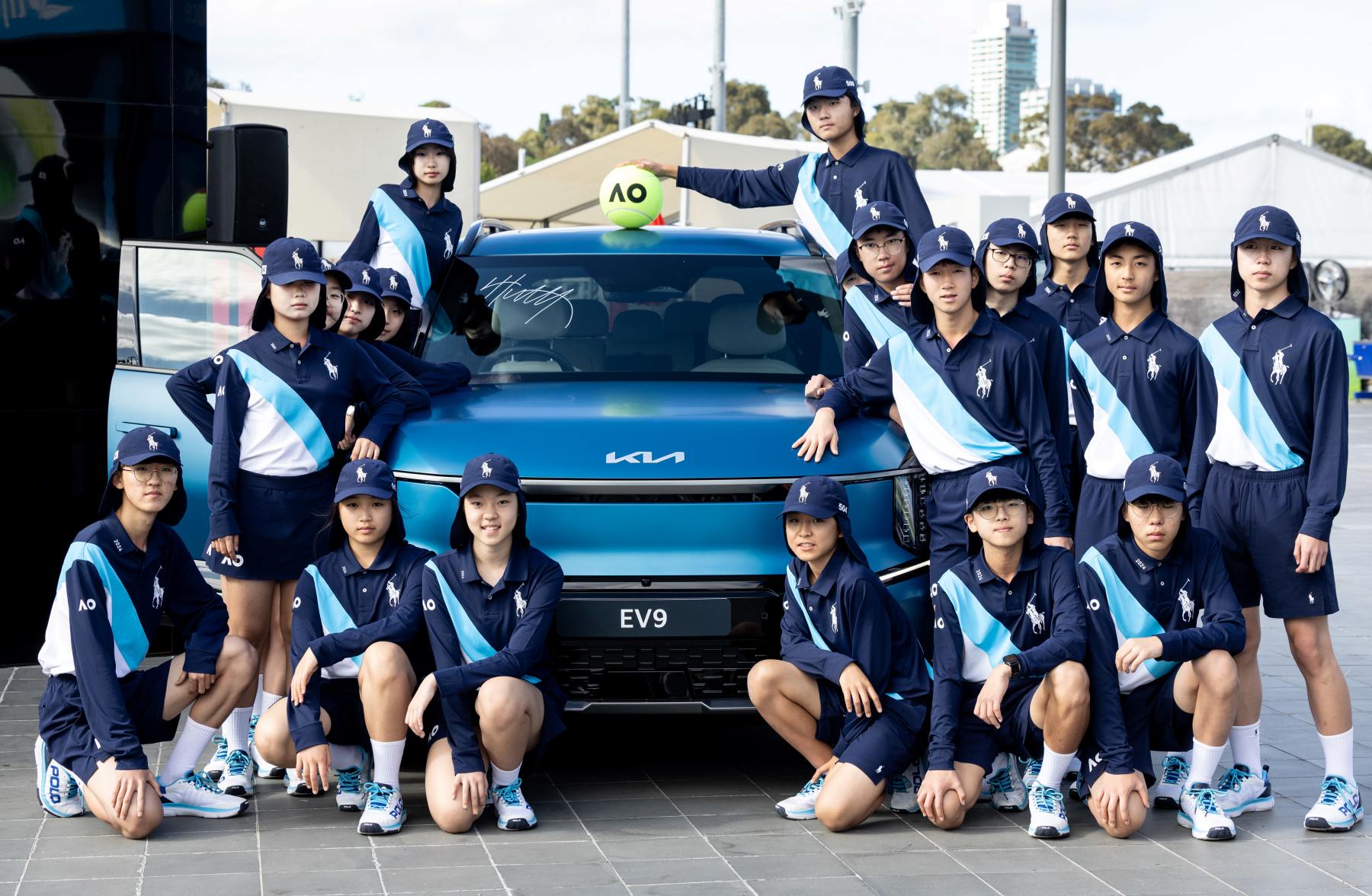 January 10: Korean ballkid squad. Kia VIK Ceremony before the 2024 Australian Open on Wednesday, January 10, 2024. Photo by TENNIS AUSTRALIA/ FIONA HAMILTON