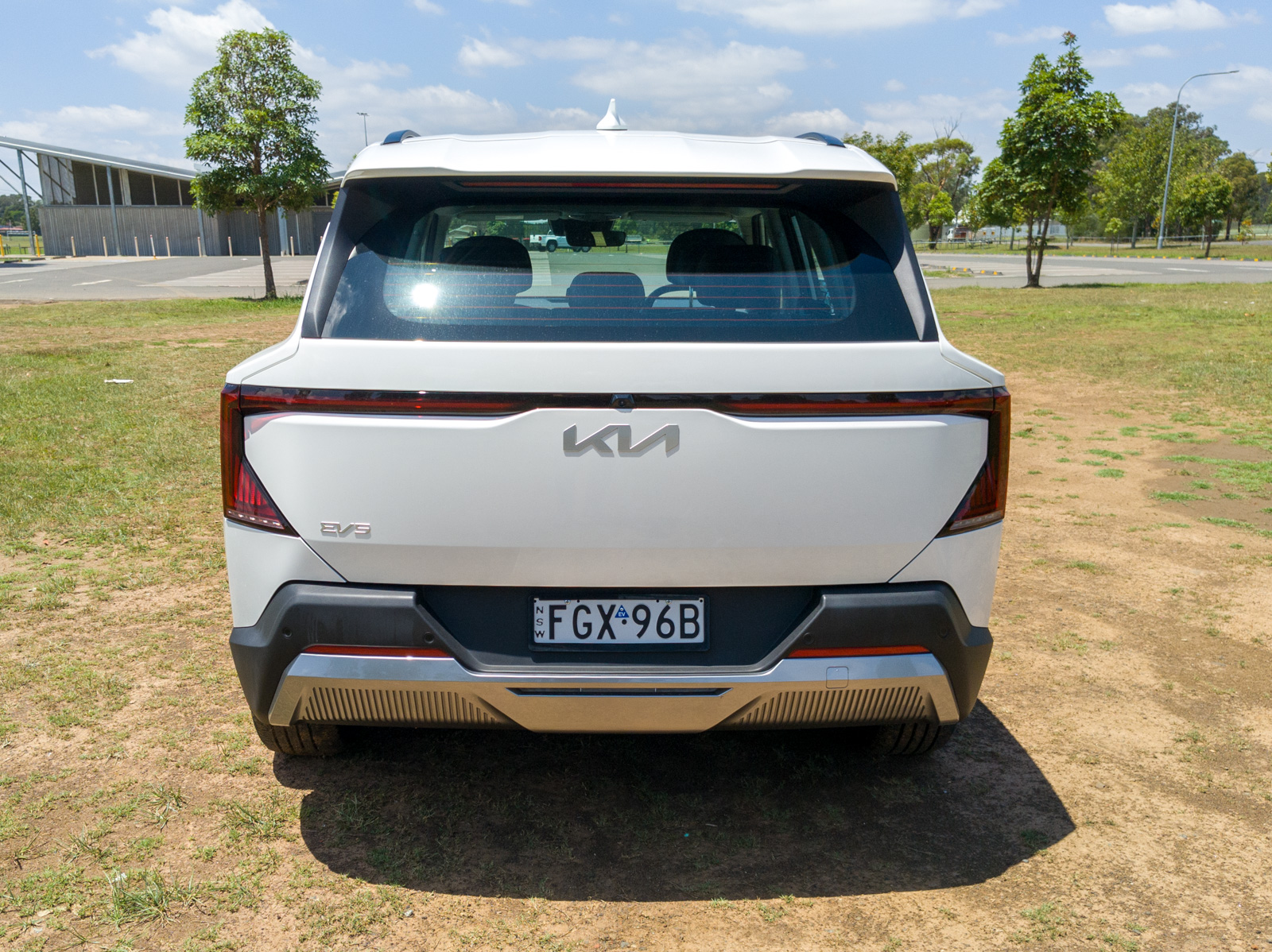 Rear view of the 2025 Kia EV5 with the smart power tailgate closed.