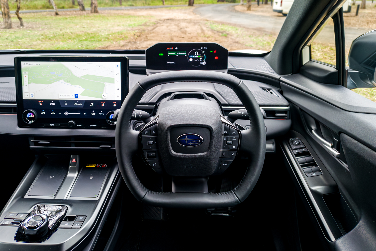 2026 Subaru Trailseeker electric SUV, driver's instrument cluster and wheel from the driver's seat