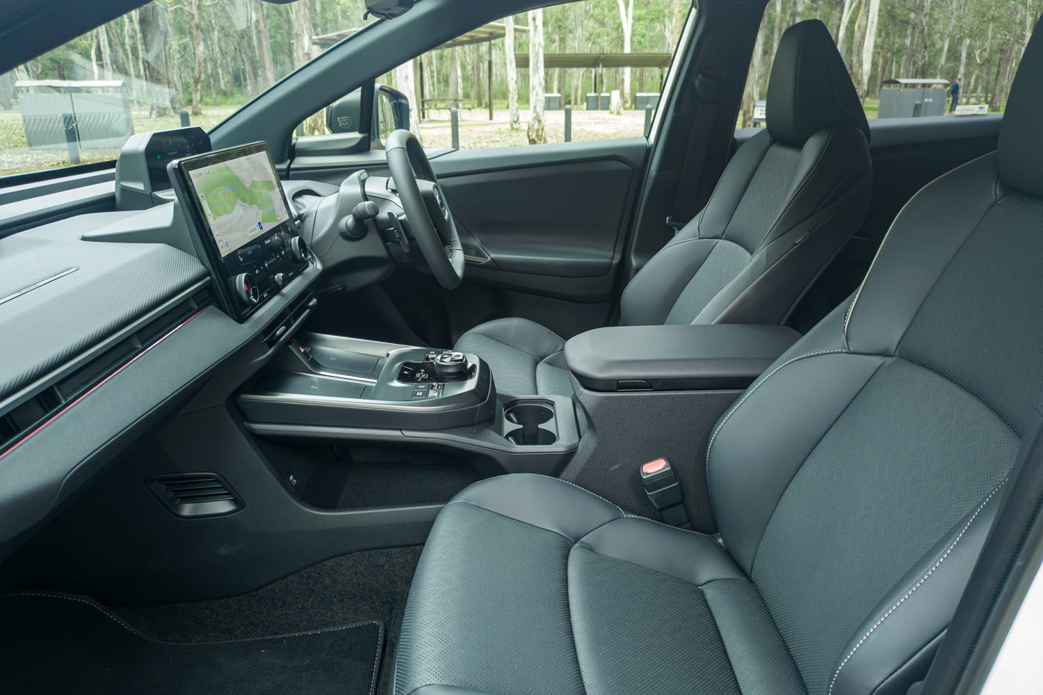 2026 Subaru Trailseeker electric SUV, front seats and centre console in black trim