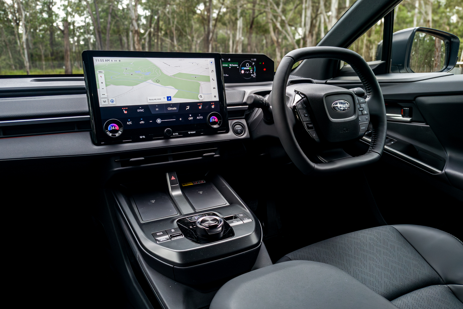 2026 Subaru Trailseeker electric SUV, central touchscreen showing map and climate controls