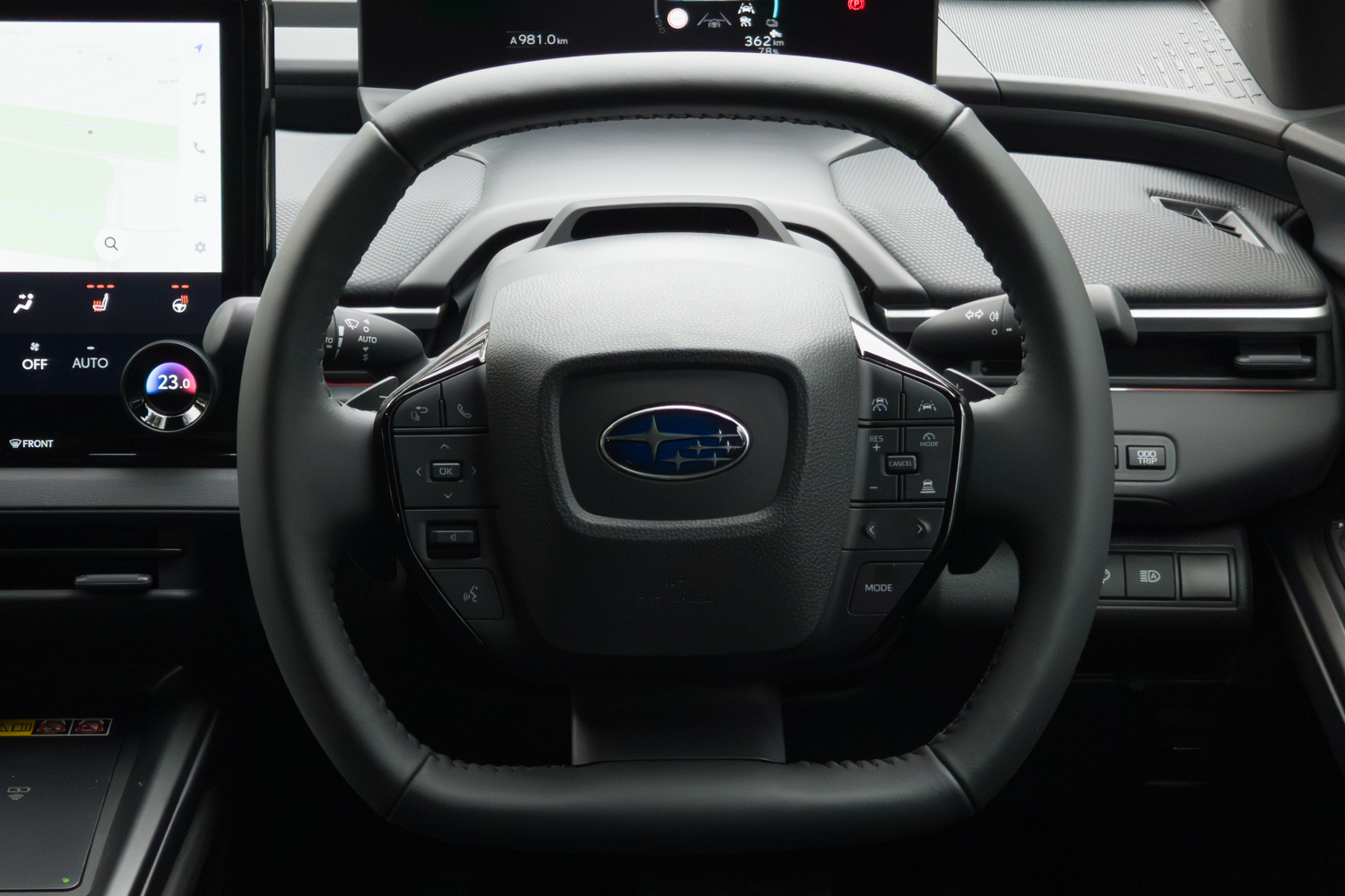 2026 Subaru Trailseeker electric SUV, steering wheel and driver's display detail