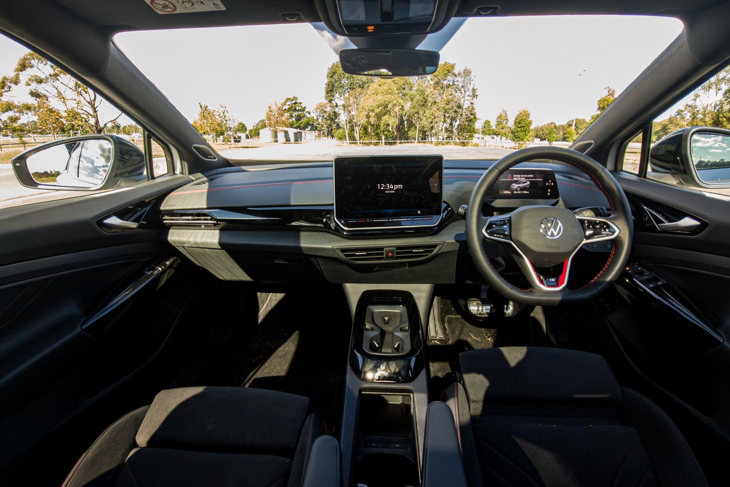 Driver's-eye dashboard view of the 2026 Volkswagen ID.4 GTX