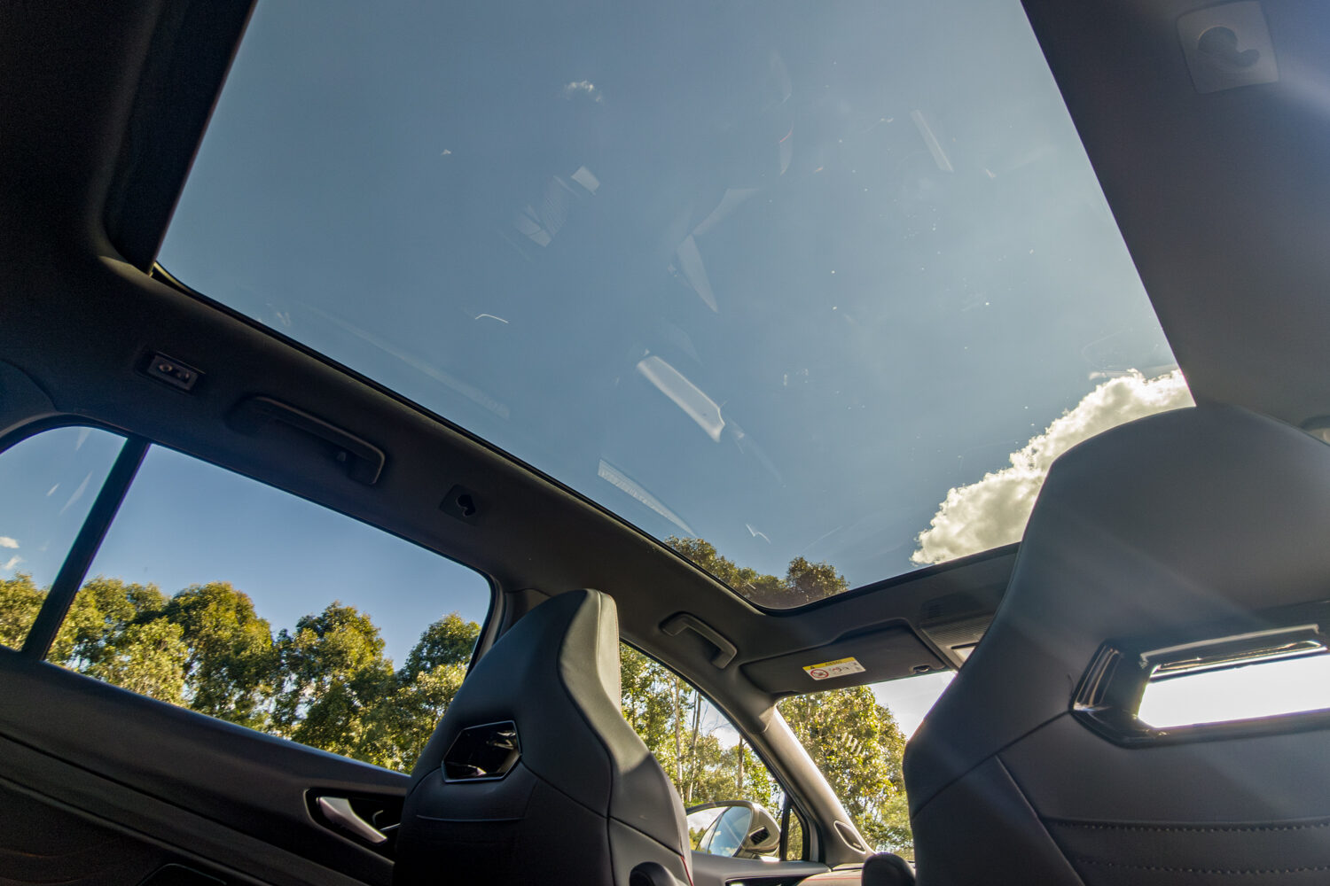 Panoramic glass sunroof of the 2026 Volkswagen ID.4 GTX viewed from inside the cabin