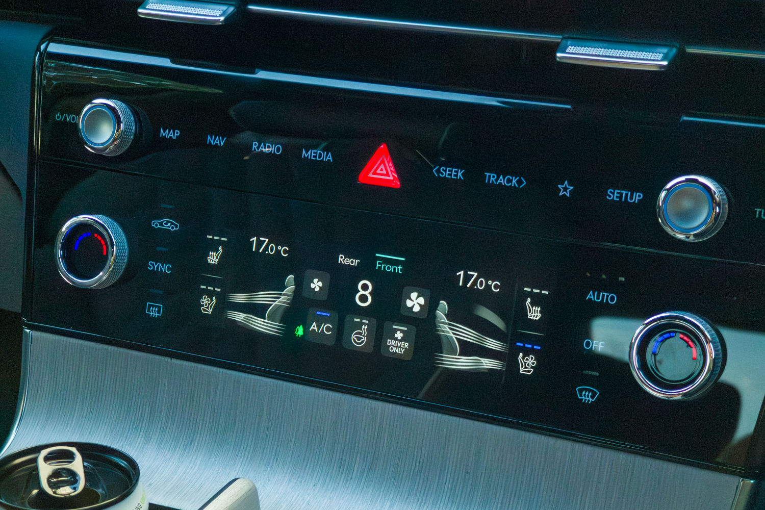 2026 Genesis G80 Electrified interior dual-zone climate control panel showing 17 degrees temperature setting