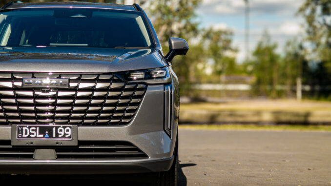 Front on detail of the 2026 GWM Haval H6 PHEV grille and Haval badge