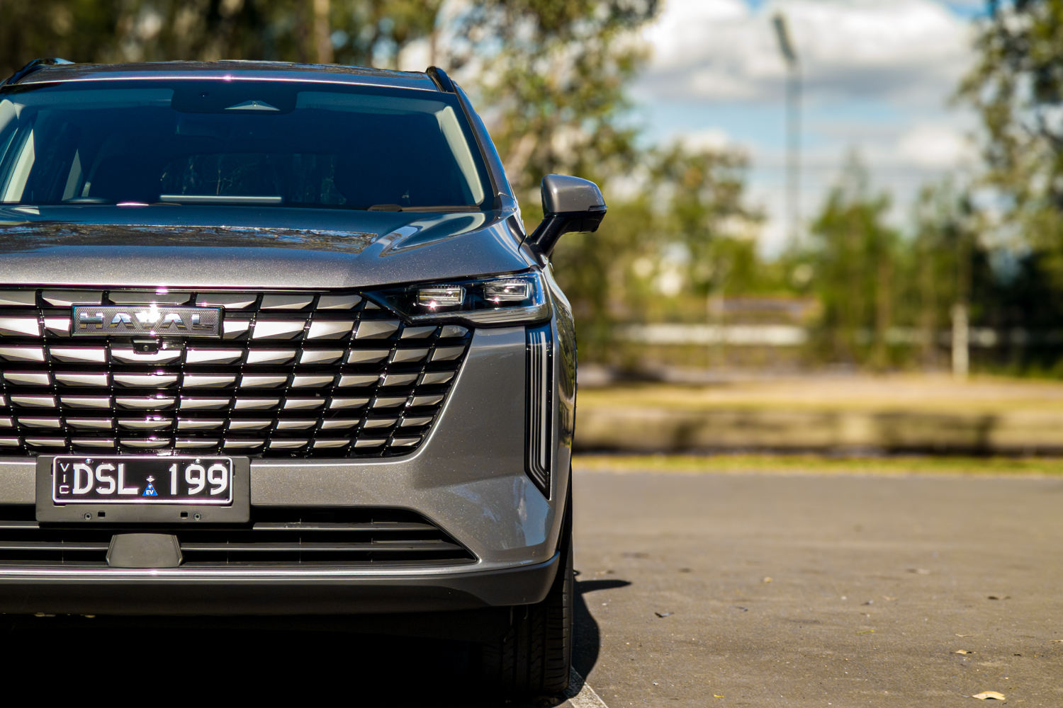 Front on detail of the 2026 GWM Haval H6 PHEV grille and Haval badge