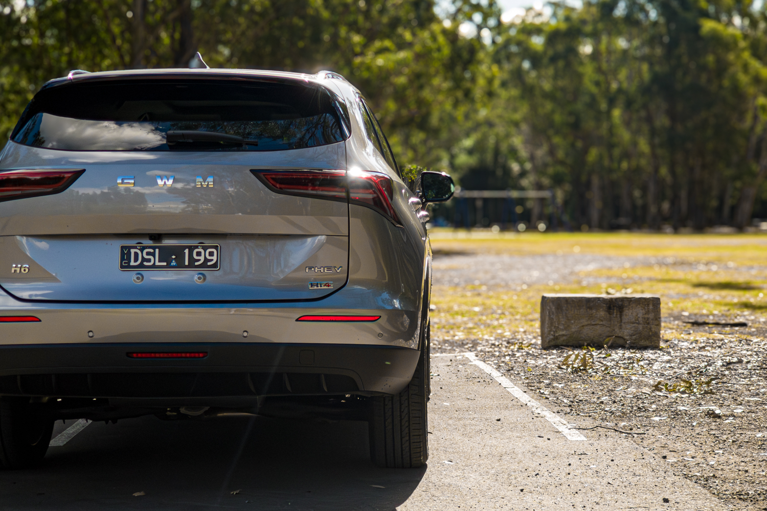 Rear of the grey 2026 GWM Haval H6 PHEV showing the LED tail lights
