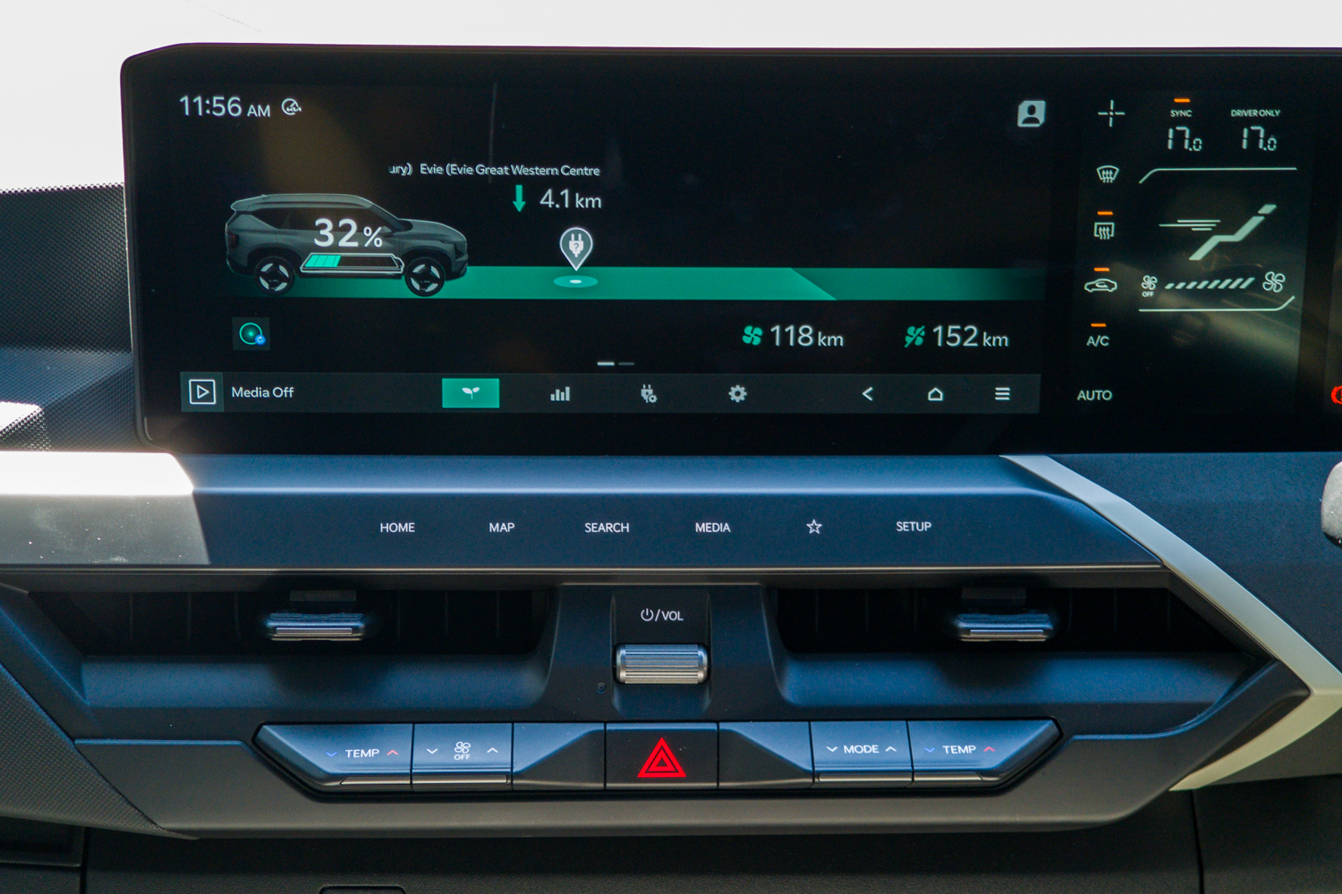 Kia EV5 GT-Line central touchscreen showing the charging and climate display