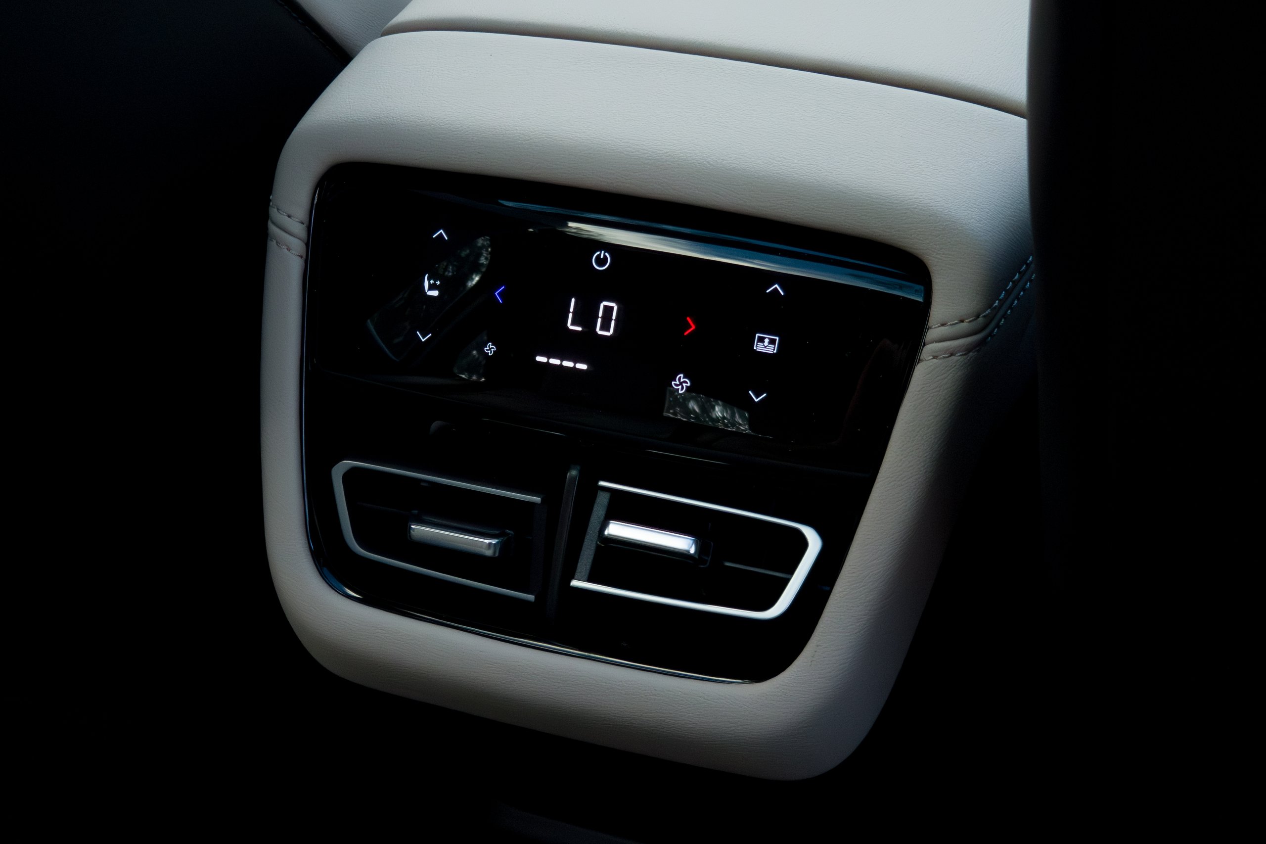 Rear climate control panel and air vents at the back of the 2026 Mazda 6e GT console