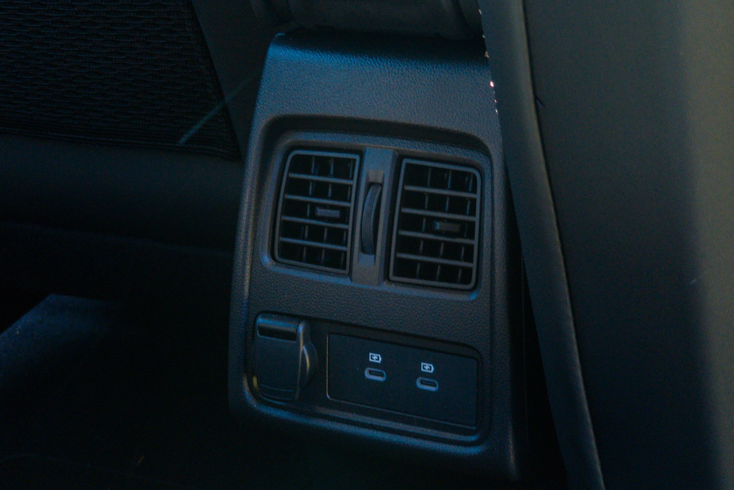 Rear air vents and twin USB-C charging ports in the 2026 Mitsubishi ASX Aspire